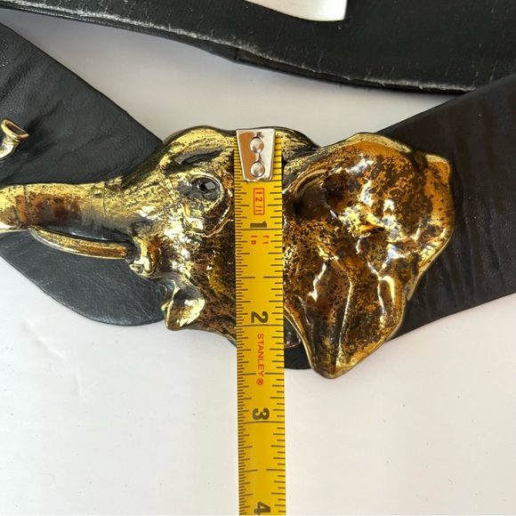 Vintage Elephant Buckle & Leather Belt Set of 2 - Picture 12 of 16
